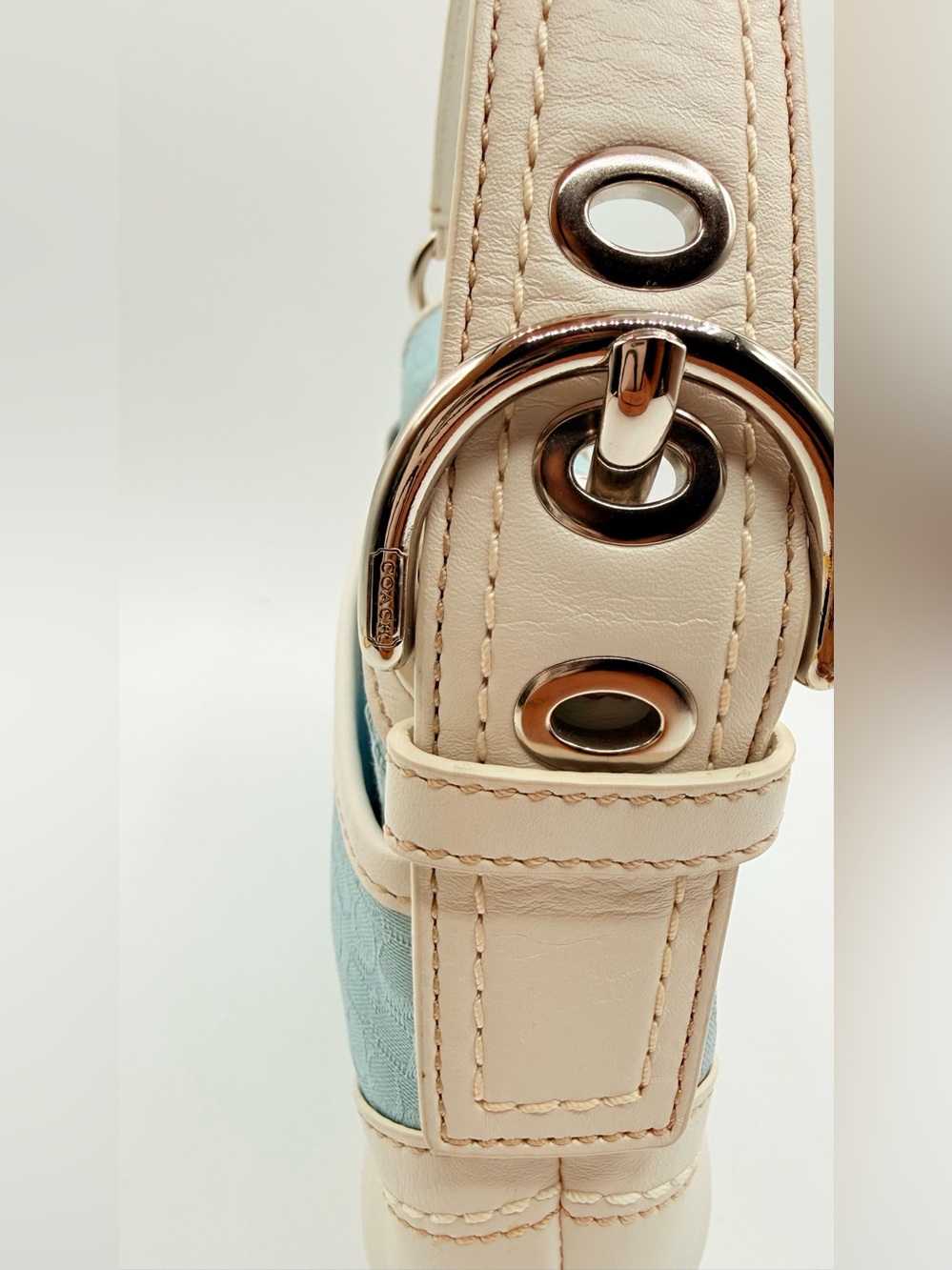 Vintage Coach Soho F10925 Sky Blue Signature C Jacquard Shoulder Bag Y2K - Picture 10 of 16